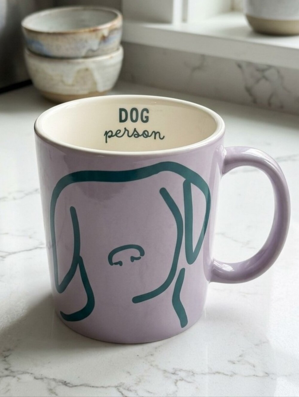 Room Essentials Purple Dog Person Ceramic Mug with Teal Artwork